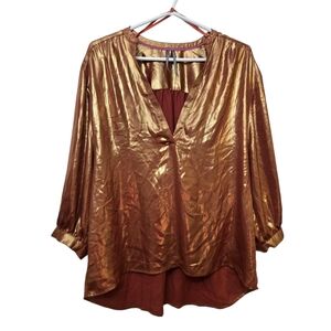 Anthropologie Copper Bronze Metallic Foil Blouse Size M